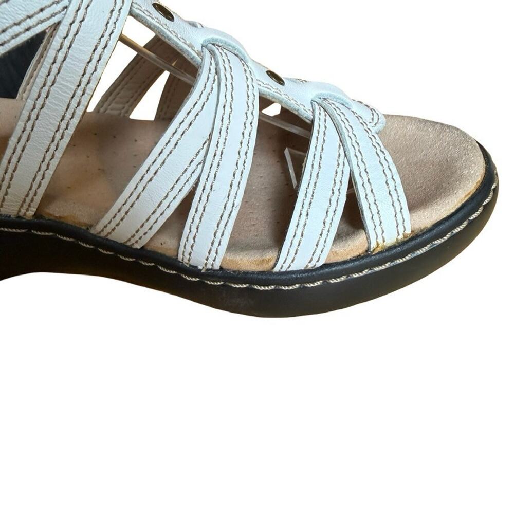 Clarks Leisa Janna White Wedge Slingback Sandals Leather Comfort Shoes sz 7 M - Picture 3 of 16